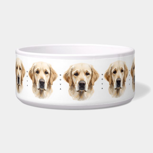 Tigela Água Personalizada de Golden Retriever em Cerâmica (Frente)