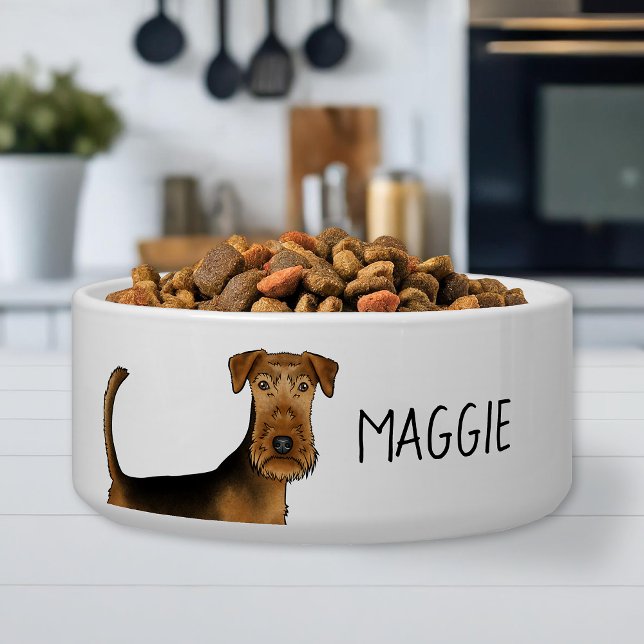 Tigela Airedale Terrier Dog Close Com Nome Pet Personaliz (Please note: This image is a digital mockup. The product may not be in scale.)