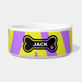 Tigela Amarelo Brilhante e Roxo Cachorro Personalizado
