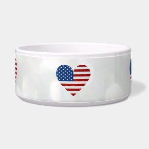 Tigela American Flag Heart 4 julho Glitter Pet