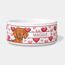 Amor de cachorro Vizsla com corações vermelhos e r