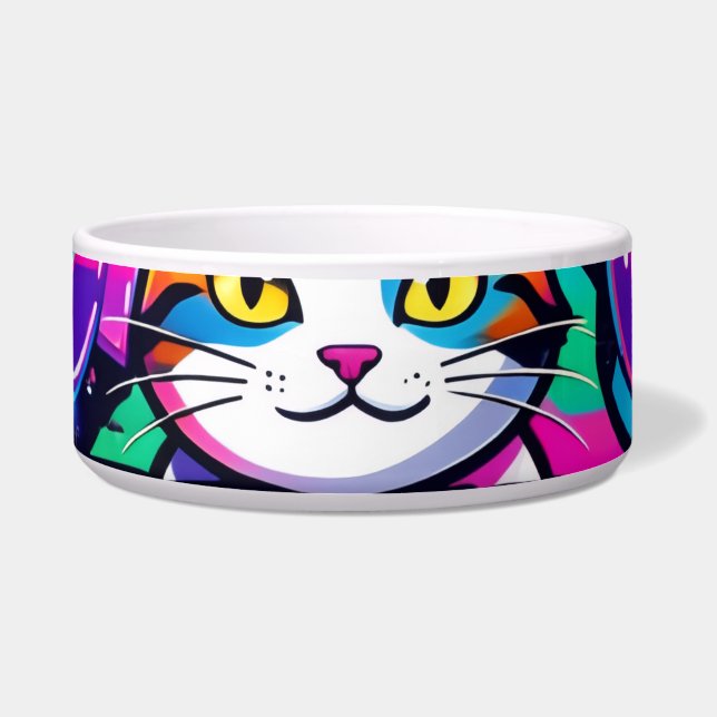 Tigela Aniversário do Gato Glitch Arco-Íris (Frente)