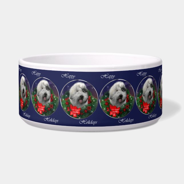 Tigela Antigo Natal para Sheepdog Inglês (Frente)