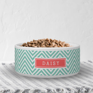 Tigela Aqua e Coral Chevron Monograma