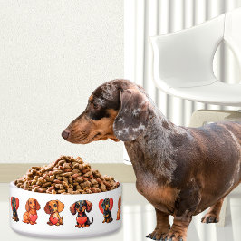 Tigela Aquarela de Dachshund no Dia dos Namorados com Cor