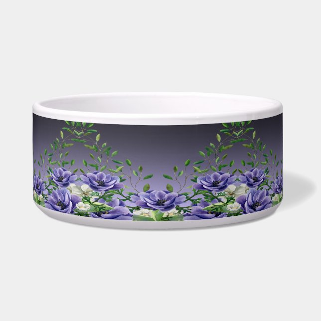 Tigela Aquarela Flores Roxas Cerâmica Pet Bowl (Frente)