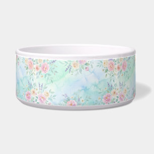 Tigela arco-íris floral pastel aquarela fundo azul verde