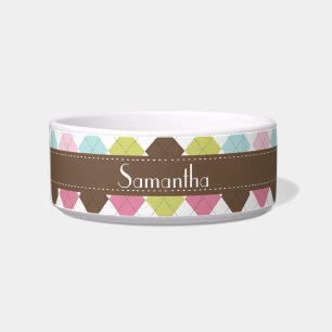 Tigela Argyle Diamond Stitch Sweater Pet Comida Bowl