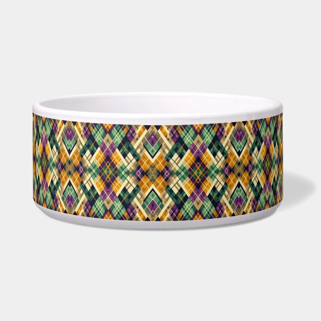 Tigela Argyle Mardi Gras verde-roxo amarelo (Frente)