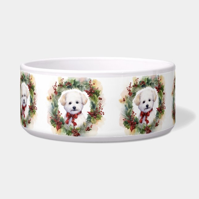Tigela Aro de Natal de Bichon Frise Pupila Festiva (Frente)