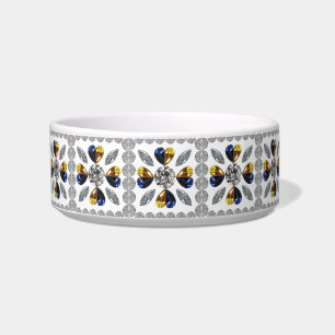 Tigela Arte Diamante Única, Azul Amarelo no Coração