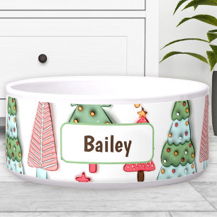 Tigela Árvore de Natal Gelado Nome Personalizado Cão Pet