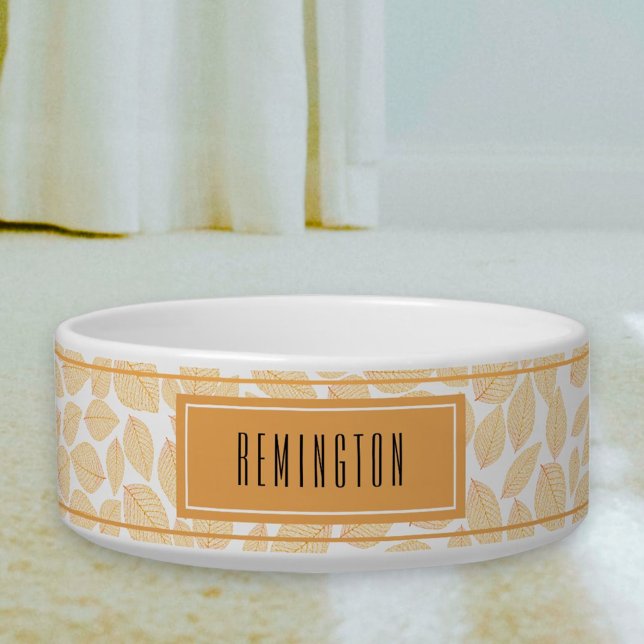 Tigela Autumn Leaf Pattern Custom Pet Name (single side custom text dog bowl)