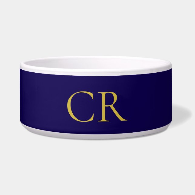 Tigela Azul e Dourado Monograma Moderno Minimalista  (Frente)