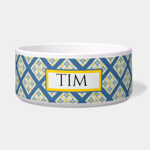 Tigela azulejos portugueses bonito em blu e amarelo