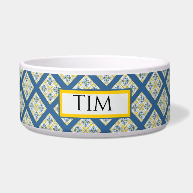 Tigela azulejos portugueses bonito em blu e amarelo (Frente)