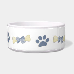 Tigela Bacia azul do cão das patas dos ossos