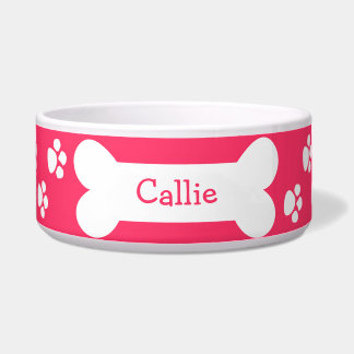 Tigela Bacia cor-de-rosa do cão com patas e osso