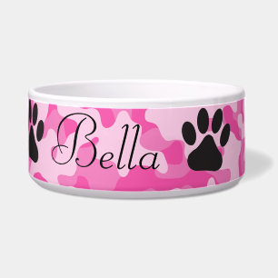 Tigela Bacia cor-de-rosa do cão do impressão da pata da