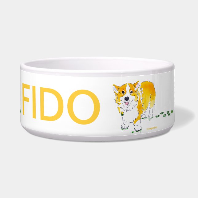 Tigela Bacia do cão do Corgi do trevo de quatro folhas (Frente)