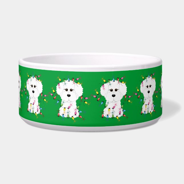 Tigela Bacia do cão do Natal de Bichon Frise (Frente)