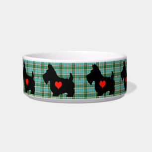 Tigela Bacia do cão do Tartan do coração do Scottie