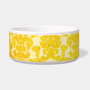Tigela Bacia floral do cão do damasco do ouro amarelo do