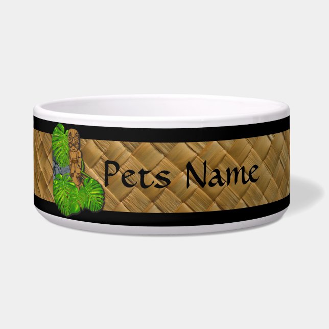 Tigela Bacia havaiana do cão de Tiki Lauhala com nome (Frente)