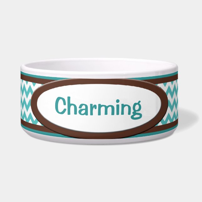 Tigela Bacia personalizada Chevron do cão de Brown & de (Frente)