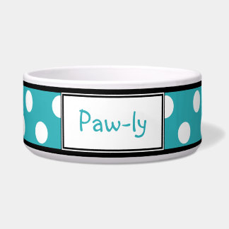 Tigela Bacia personalizada turquesa do cão das bolinhas