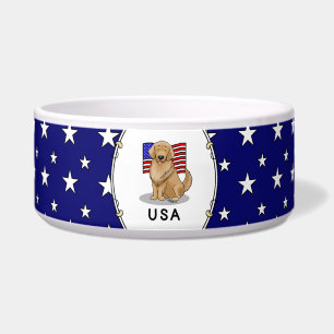 Tigela Bandeira Americana dos EUA Cachorro Retriever Gold