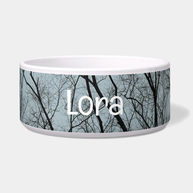 Tigela Barren Trees Pet Bowl com Texto LOLA (Frente)