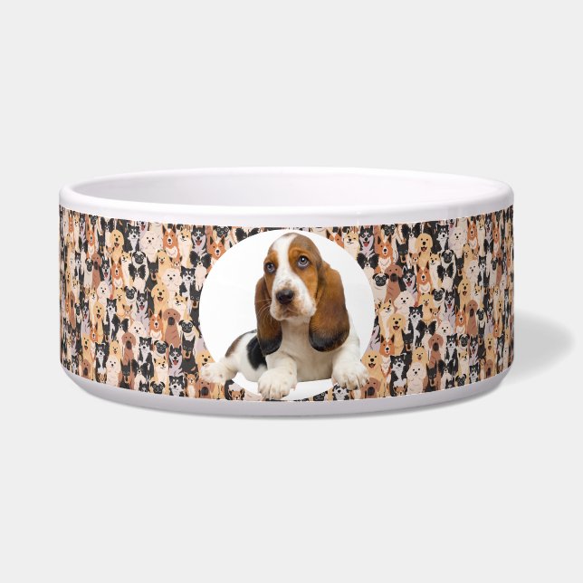 Tigela Basset Hound Personalize Fotografia e Nome Dog Bow (Frente)