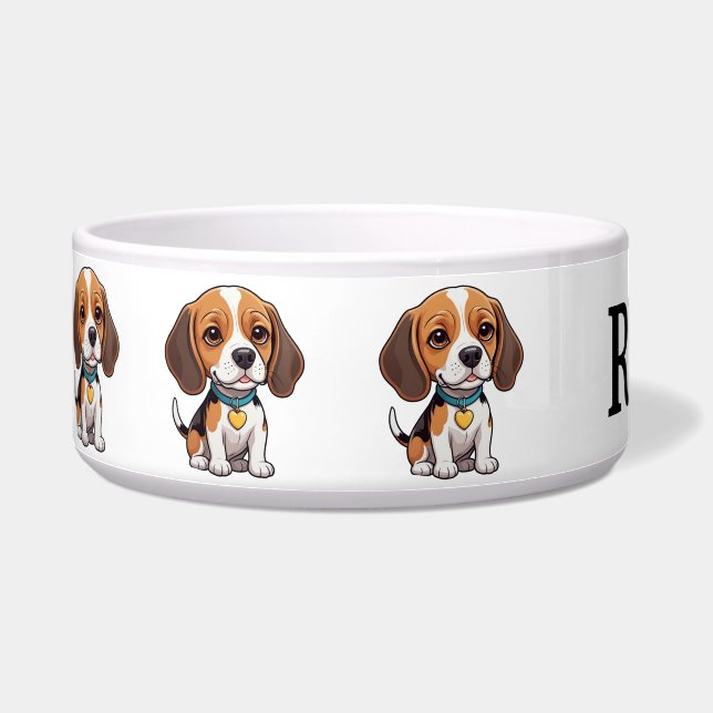 Tigela Beagle de desenho animado fofo personalizar (Esquerda)