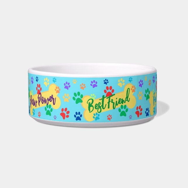 Tigela Best Friend Customizable Paws & Bones Dog Bowl (Frente)