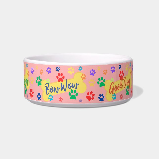 Tigela Best Friend Customizable Paws & Bones  Dog Bowl (Frente)