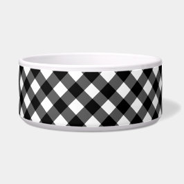 Tigela Black and White Gingham Check ceramic pet bowl 