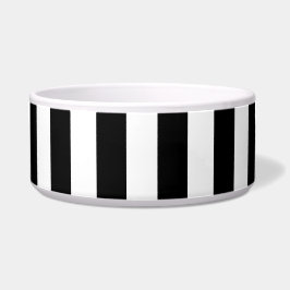 Tigela Black and White Stripe Ceramic Pet Bowl