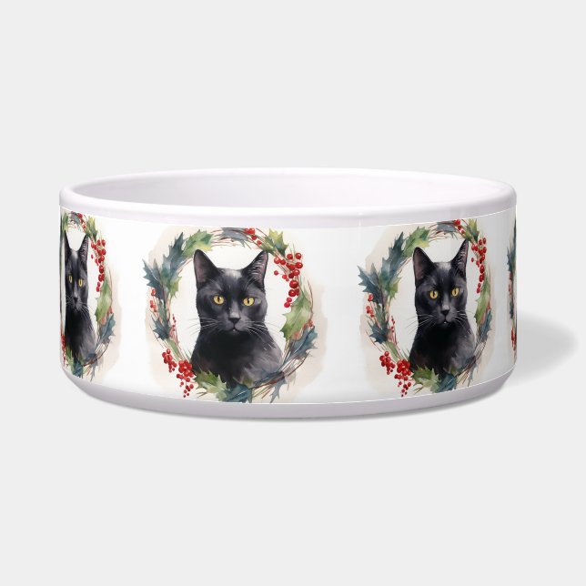 Tigela Black Cat Wreath Festivo Kitten (Frente)
