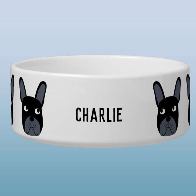 Tigela Black French Bulldog Name Bowl (Fun personalized name French Bulldog dog or pet bowl)