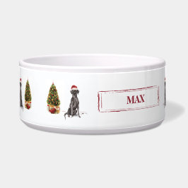 Tigela Black Lab Engraçado Cachorro de Natal e Árvore