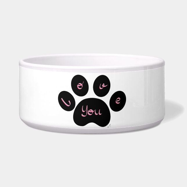 Tigela "Black Pet Paw Print with Love You" (Frente)