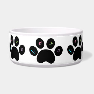 Tigela "Black Pet Paw Prints with Love You" - Personaliz