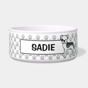Tigela Black Piebald American Bulldog com nome de Pet