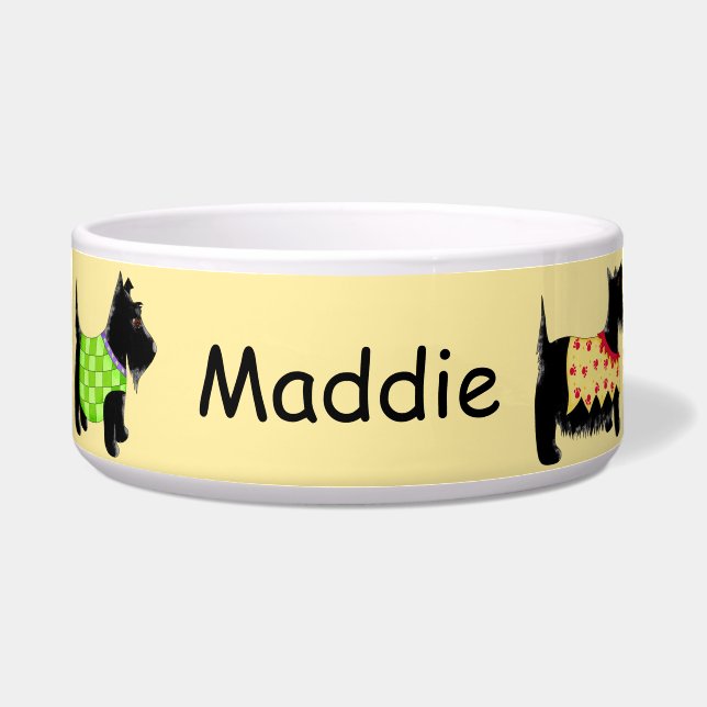 Tigela Black Scottie Terrier Dog Name Personalizado Yello (Frente)