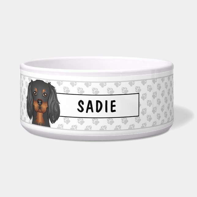 Tigela Black & Tan Cavalier King Charles Spaniel & Paws (Frente)