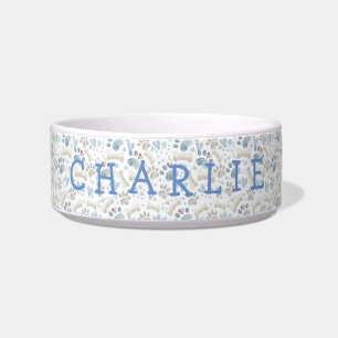 Tigela Blue and Cream Neutral Tone Name Ceramic Pet Bowl