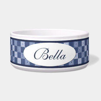 Tigela Blue Denim Squares Cerâmica Personalizada Bowl