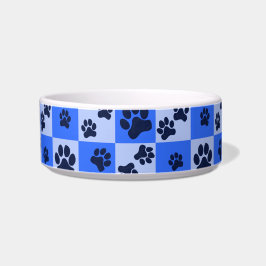 Tigela Blue Dog Paw Print Checkerboard