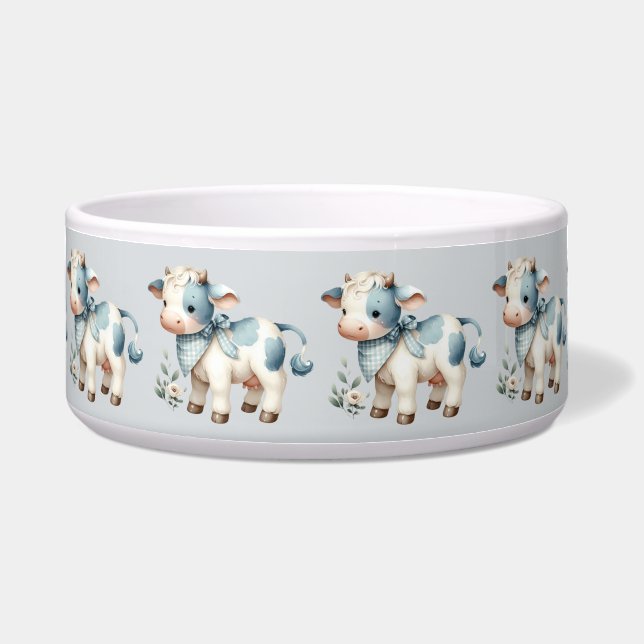 Tigela Blue Gingham Baby Cow Pastel Farm Aesthetic (Frente)
